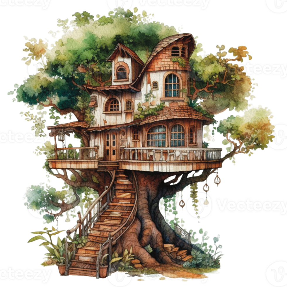 tree house cottage watercolor png