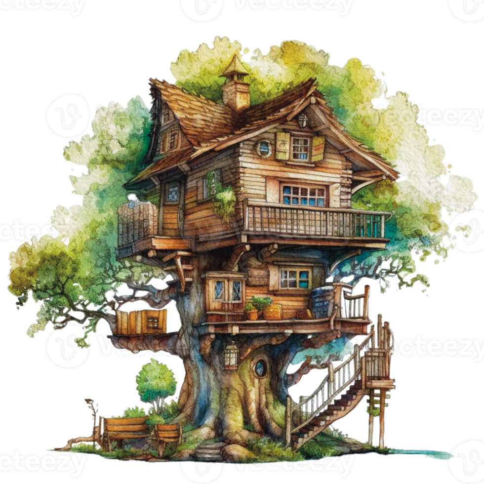 tree house cottage watercolor png