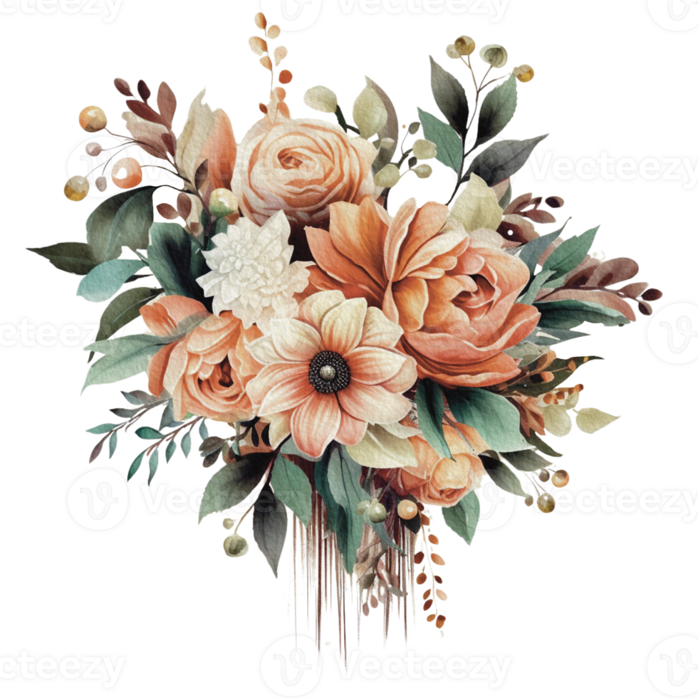 vattenfärg mysigt vår gren av blommig med pastell Färg för hälsning bröllop kort logotyp mönster textil- isolerat på transparent png bakgrund, generativ ai