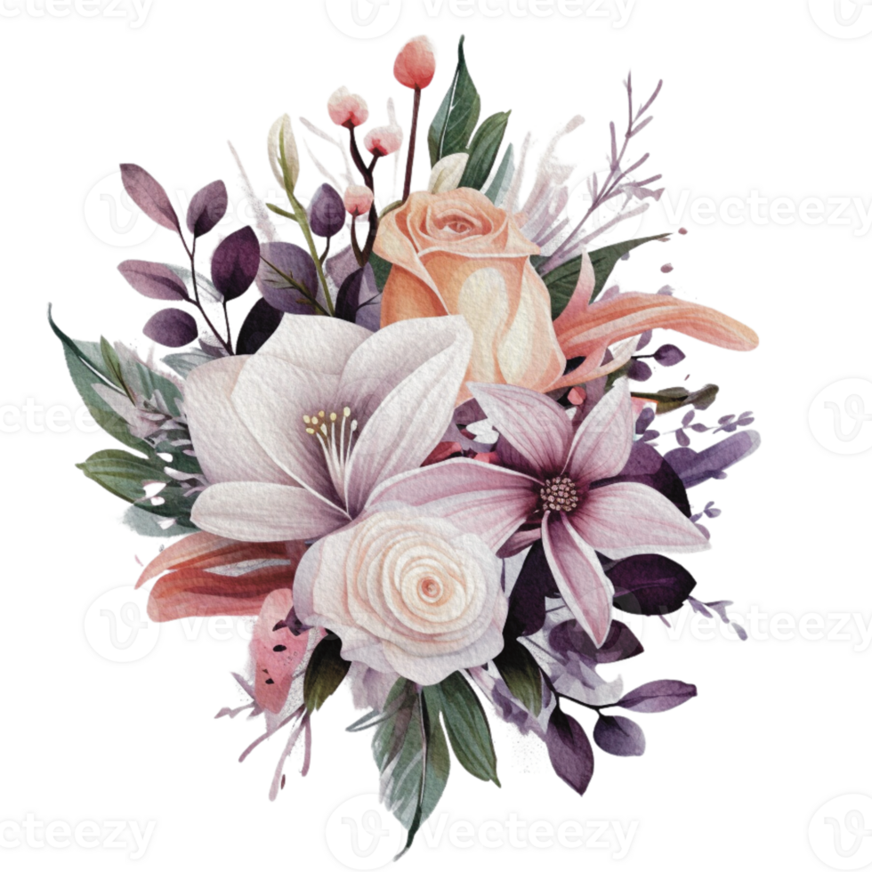 watercolor Cozy spring branch of floral with pastel color for greeting wedding card logo pattern textile isolated on Transparent background, png