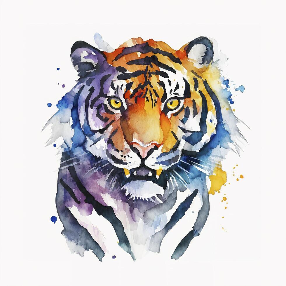 isolated tiger watercolour splashes with ink painting, llustration art, photo