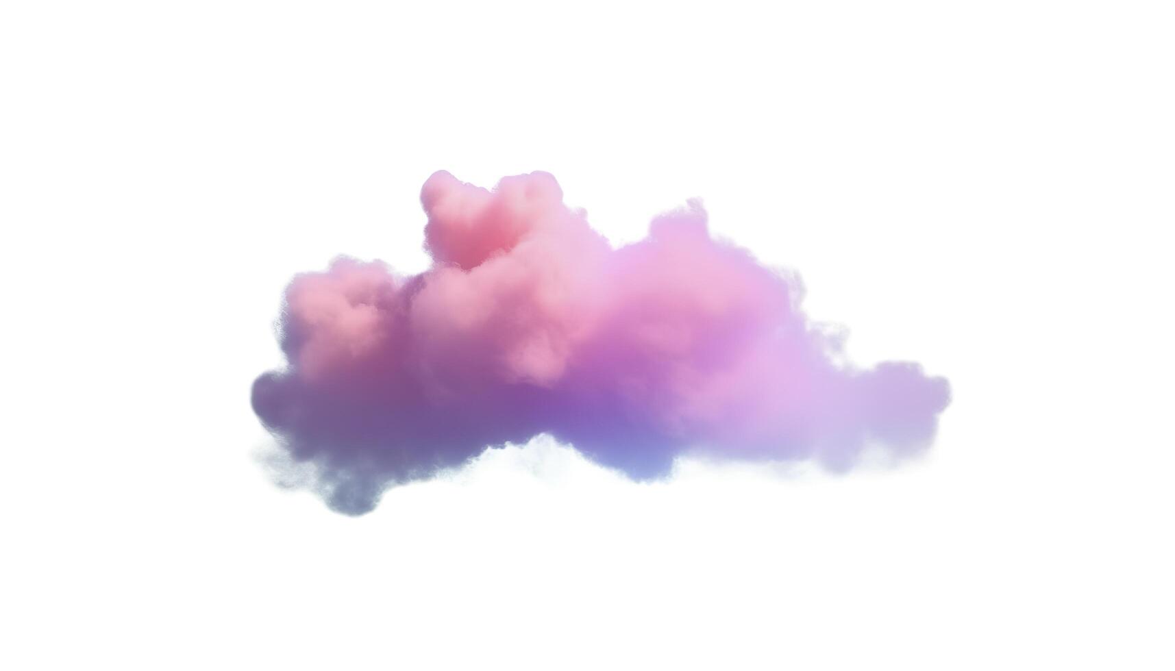 3d render, glowing colorful soft cloud isolated on white background. Fluffy cumulus atmosphere phenomenon. Realistic sky clip art element, generate ai photo