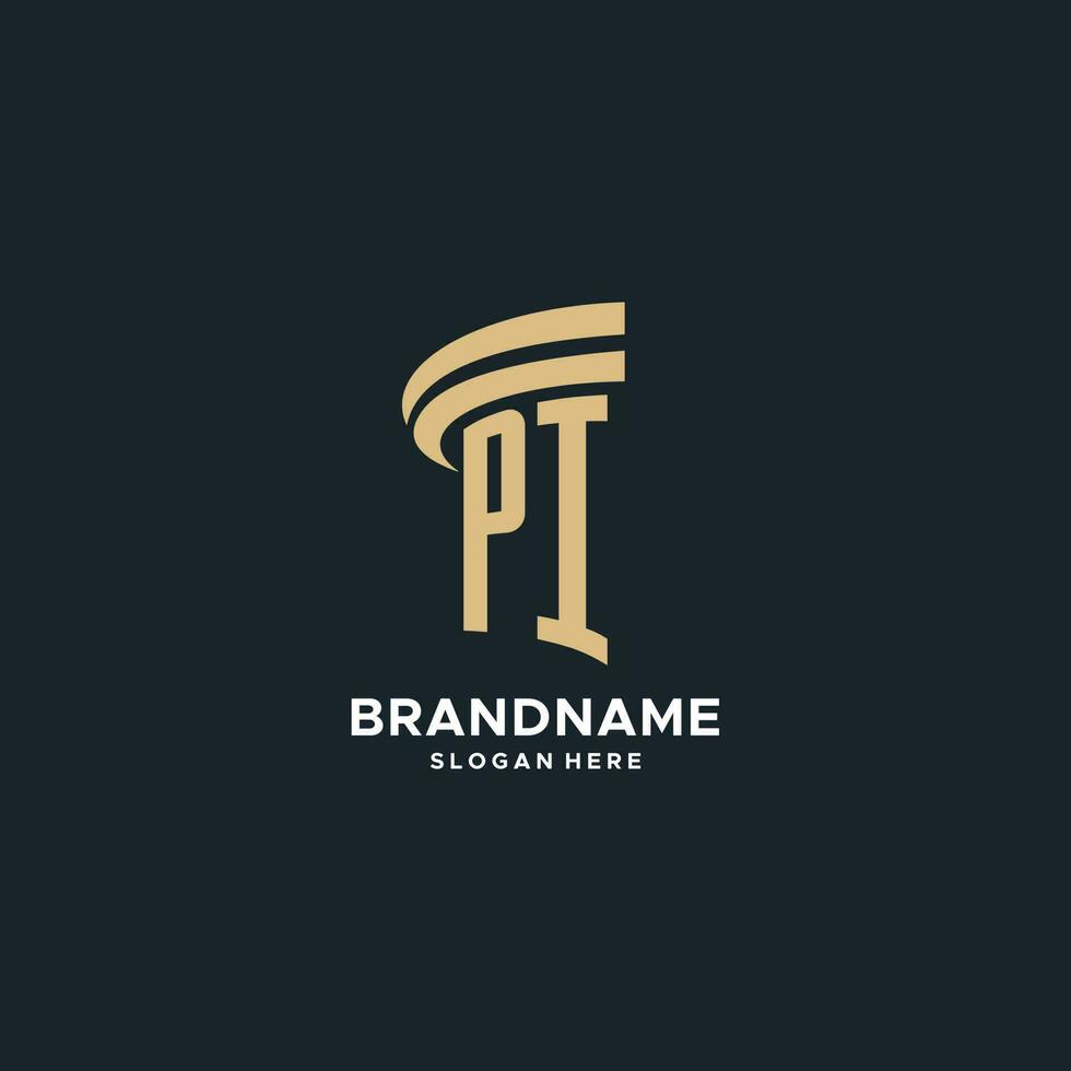 PI monogram with pillar icon design, luxury and modern legal logo design ideas vector