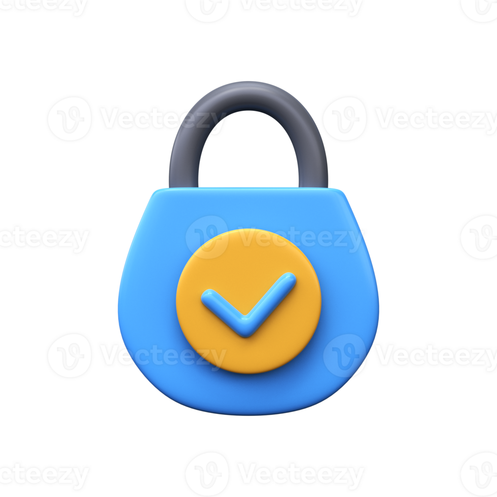 Check mark security icon. 3d lock icon png