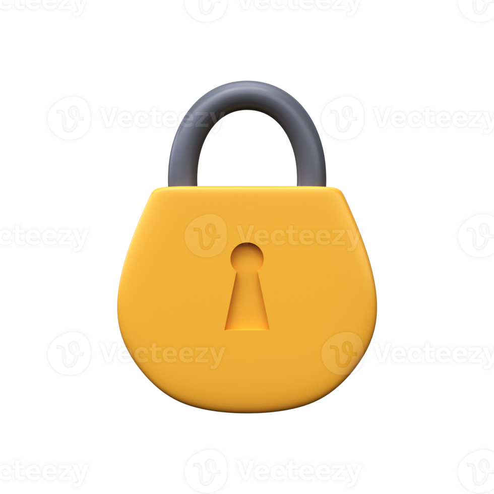 3D yellow lock icon. Security, data protection png