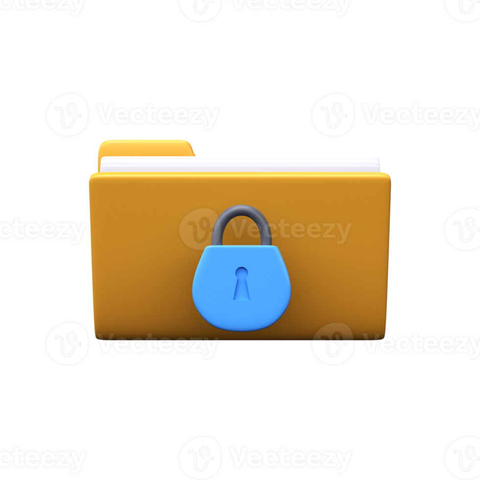 Data security and privacy concept. 3d folder icon with documents and lock png