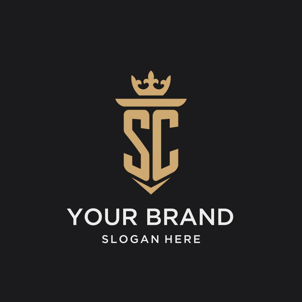 SC monogram with medieval style, luxury and elegant initial logo design vector
