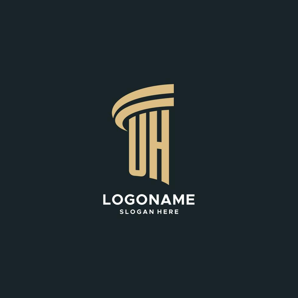 UH monogram with pillar icon design, luxury and modern legal logo design ideas vector