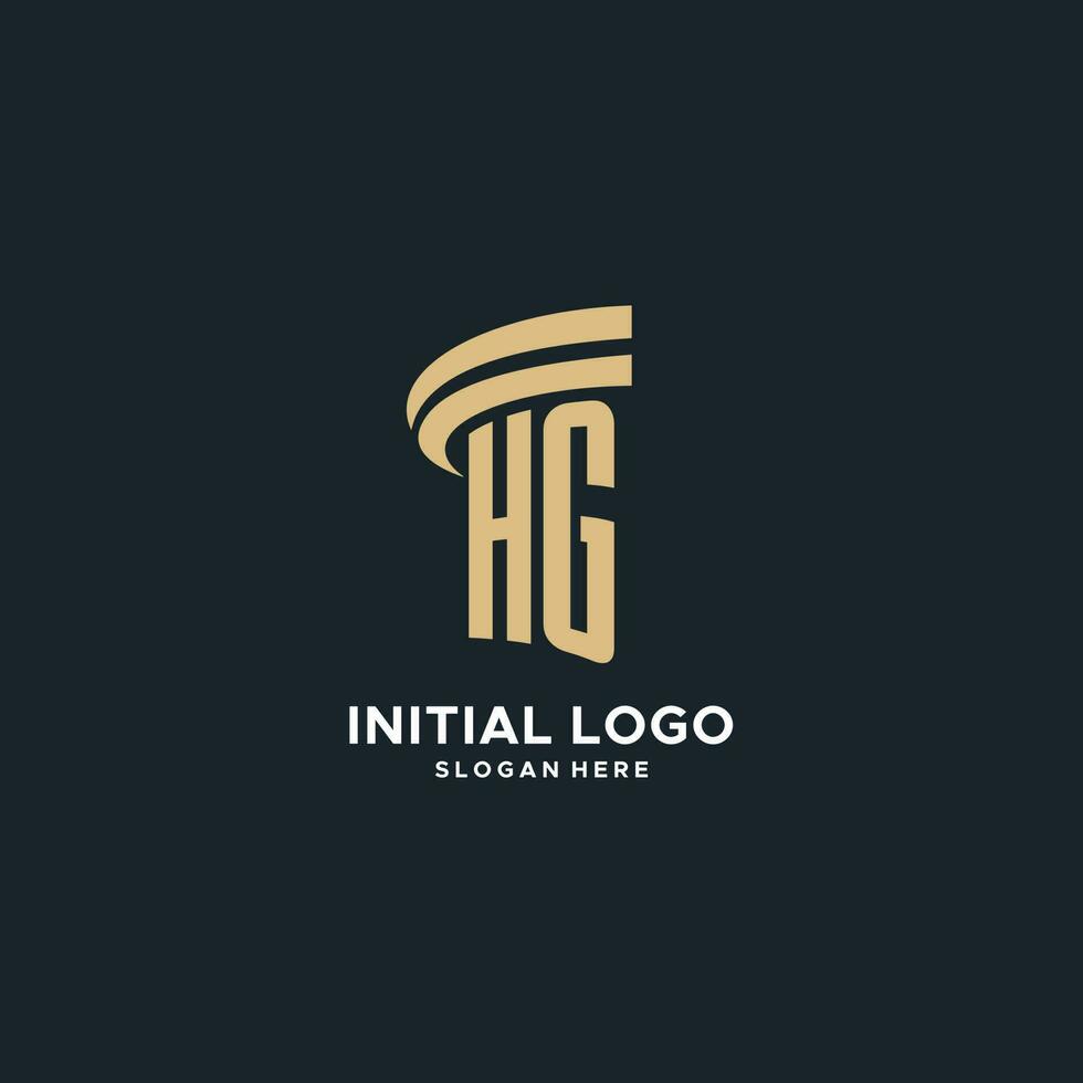 HG monogram with pillar icon design, luxury and modern legal logo design ideas vector