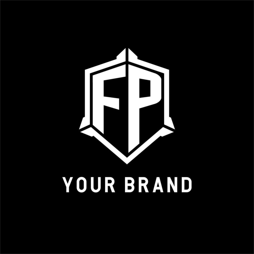 FP logo initial with shield shape design style vector