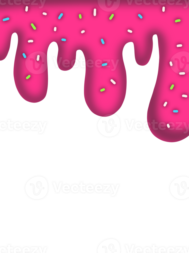 Pink donut icing glaze. Isolated candy melt drip border 24300370 PNG