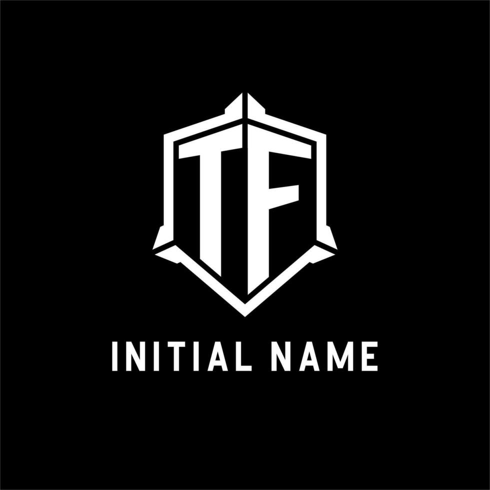 TF logo initial with shield shape design style vector