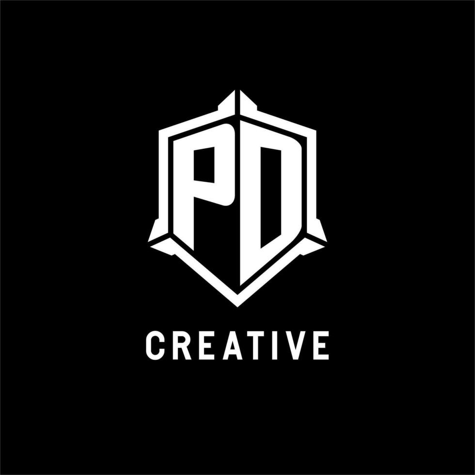 PD logo initial with shield shape design style vector