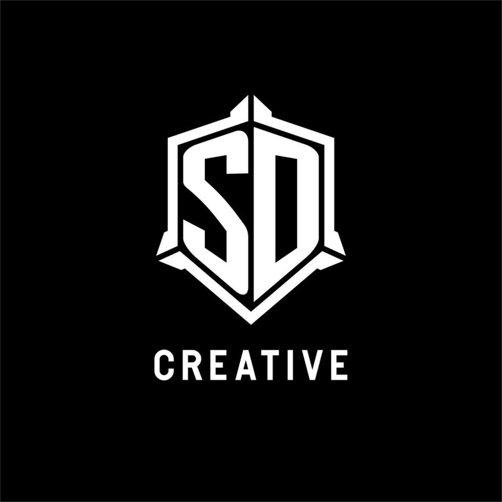 SD logo initial with shield shape design style vector