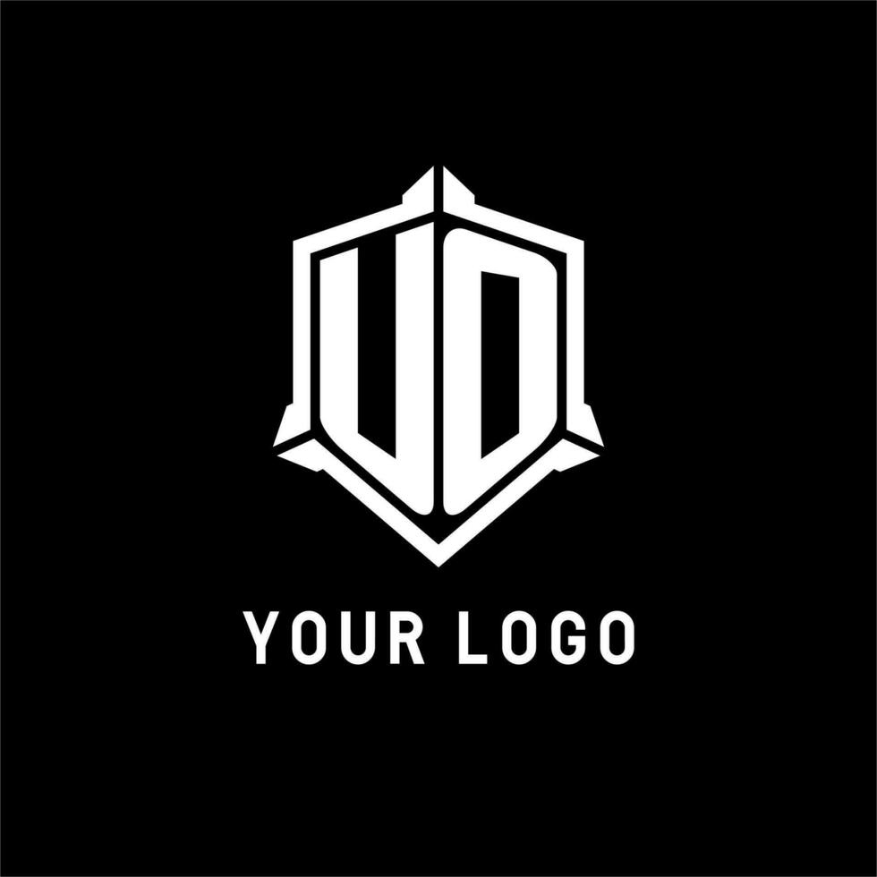 UO logo initial with shield shape design style vector