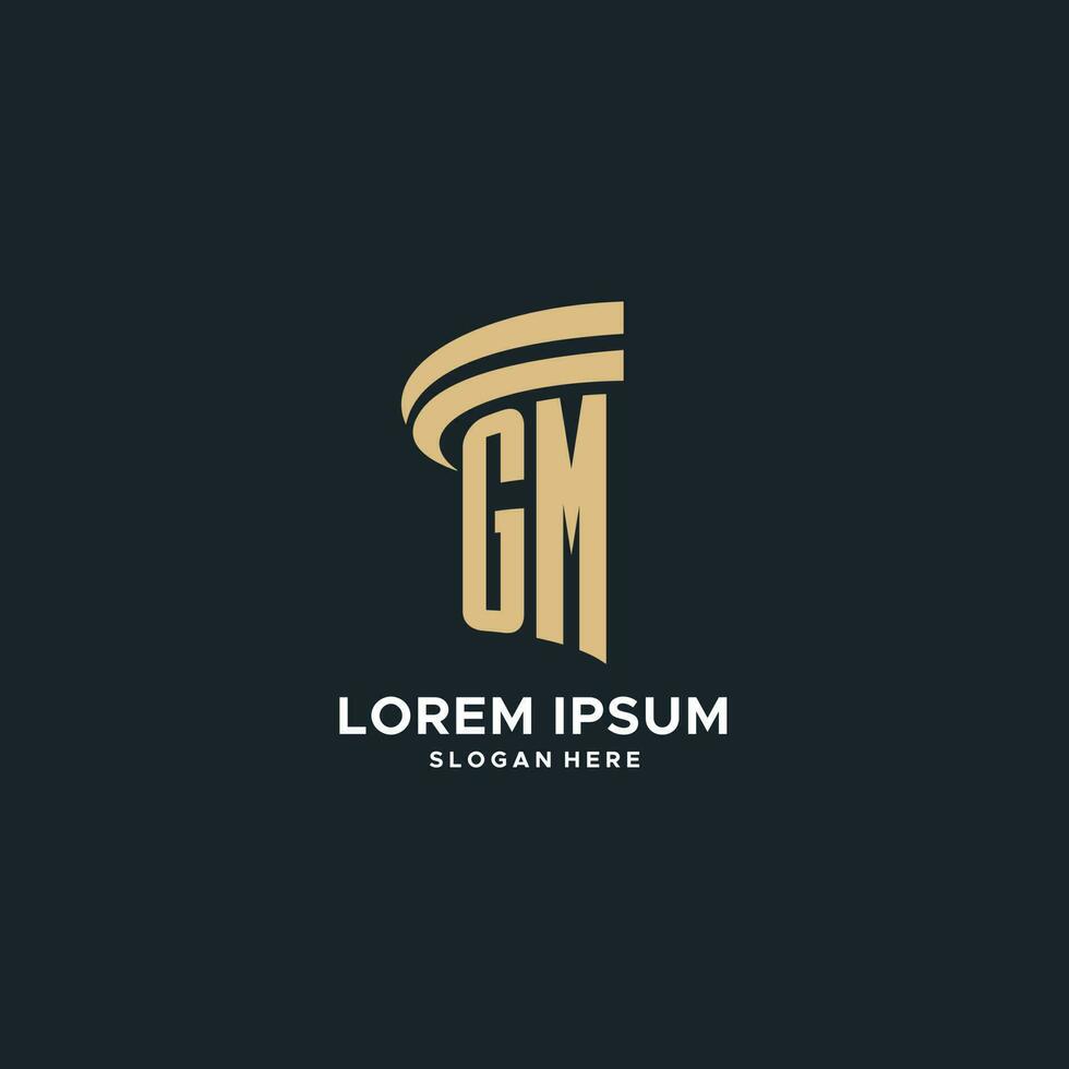 GM monogram with pillar icon design, luxury and modern legal logo design ideas vector