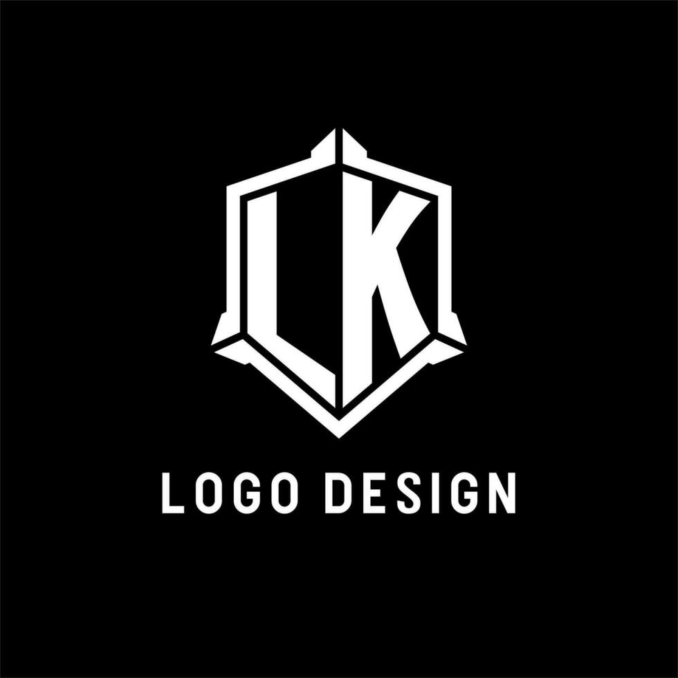 lk logo inicial con proteger forma diseño estilo vector