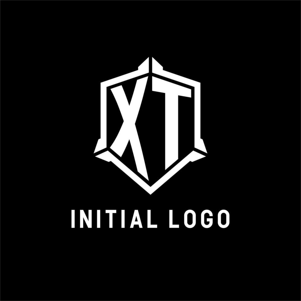 XT logo initial with shield shape design style vector