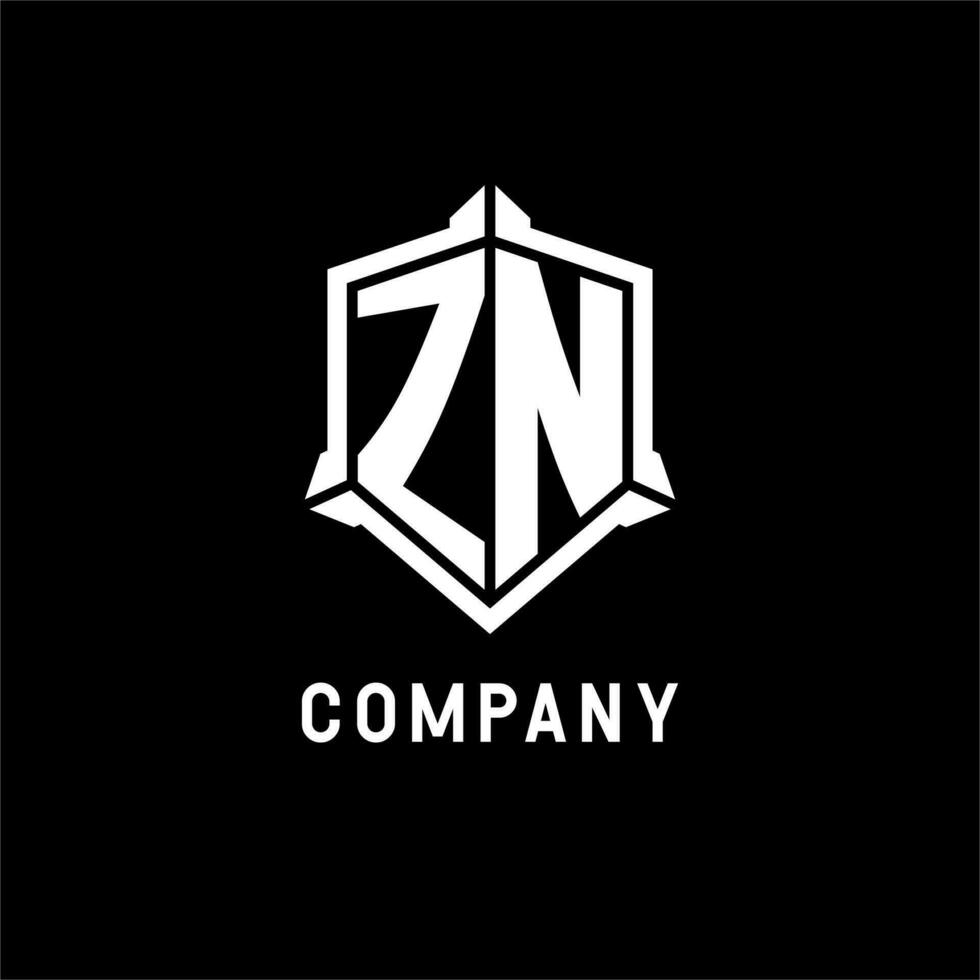 ZN logo initial with shield shape design style vector