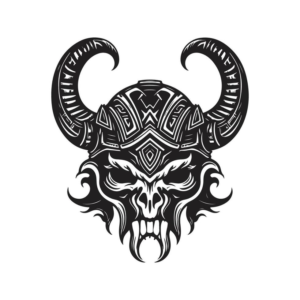 viking monster, vintage logo line art concept black and white color, hand drawn illustration vector