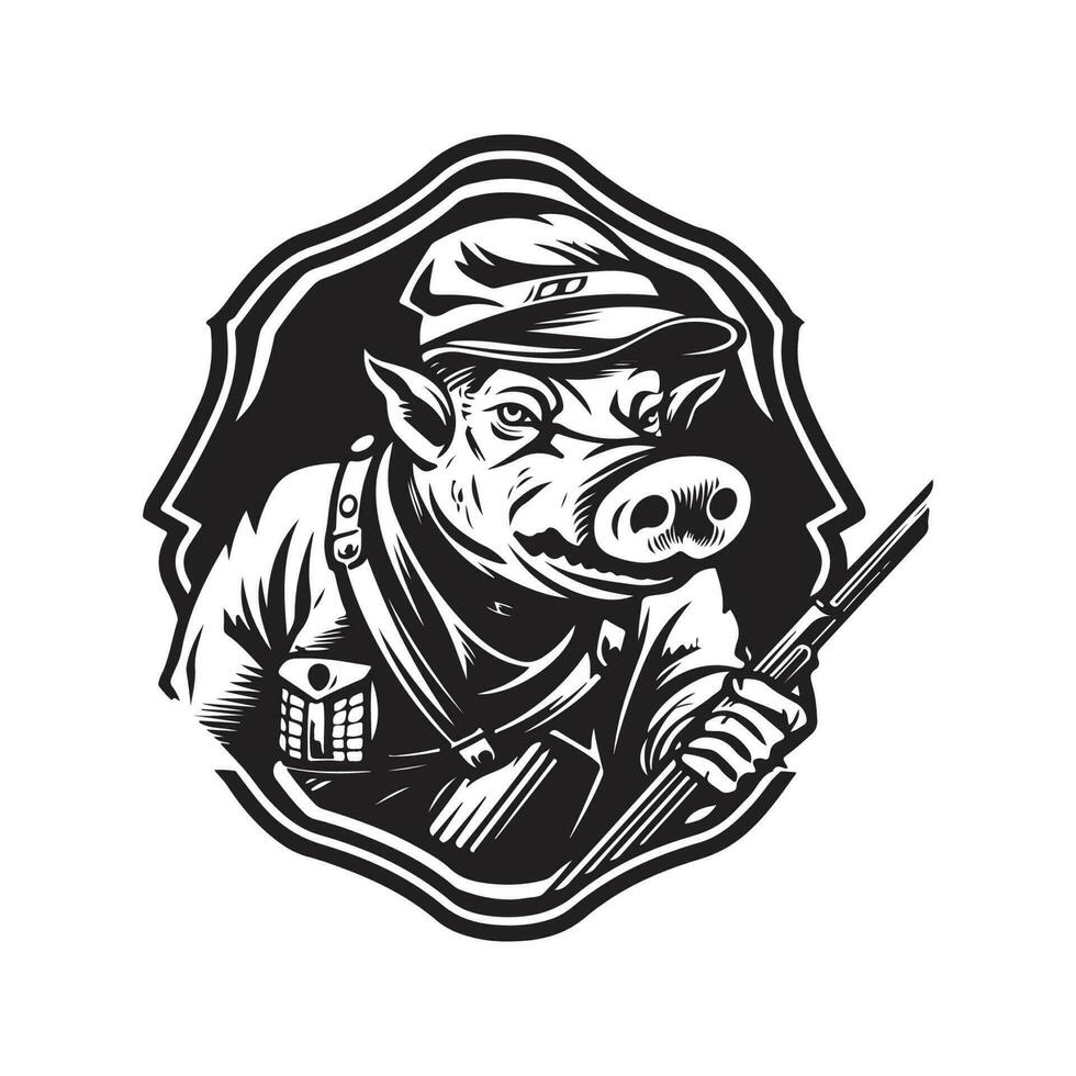 boar soldier, vintage logo line art concept black and white color, hand drawn illustration vector
