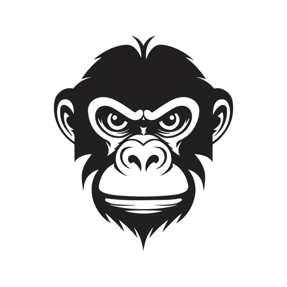 monkey face, vintage logo line art concept black and white color, hand drawn illustration vector