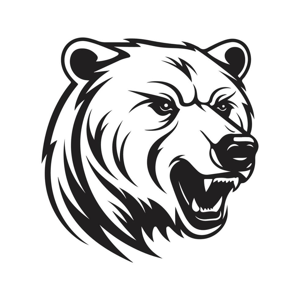 cool bear, vintage logo line art concept black and white color, hand drawn illustration vector