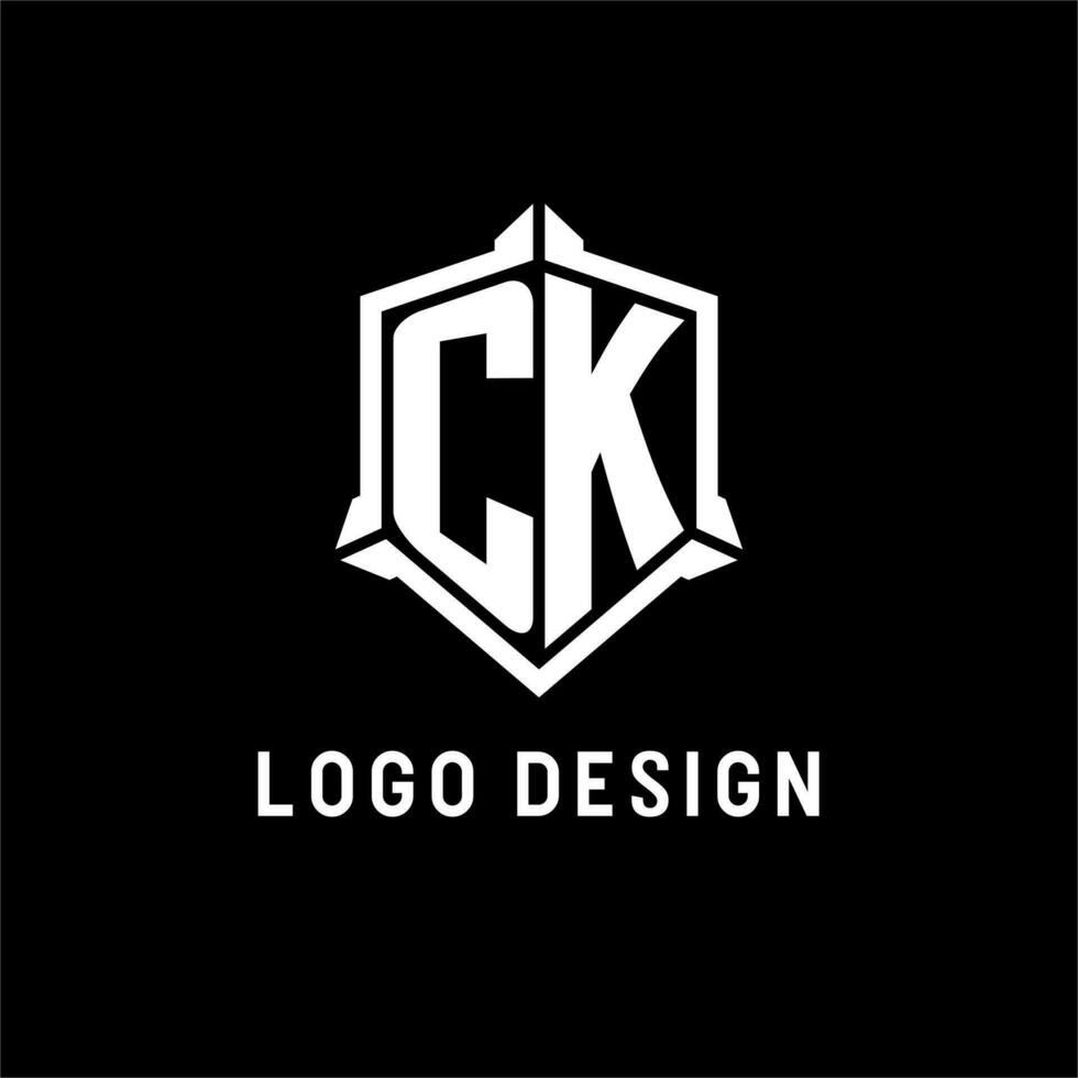 ck logo inicial con proteger forma diseño estilo vector