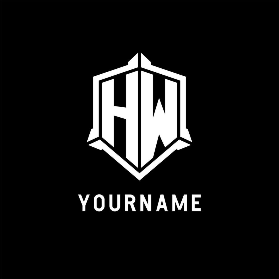 HW logo initial with shield shape design style vector