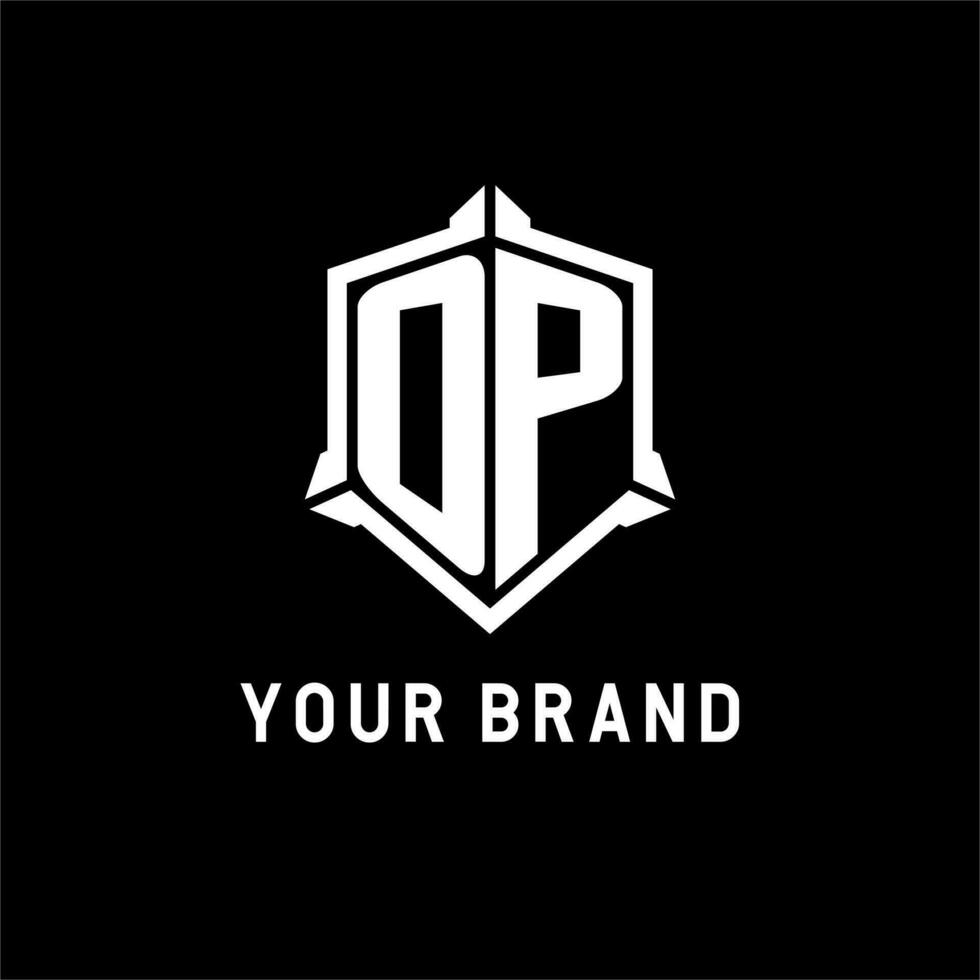 OP logo initial with shield shape design style vector