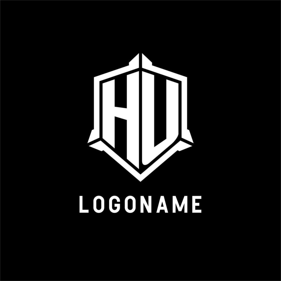 HU logo initial with shield shape design style vector