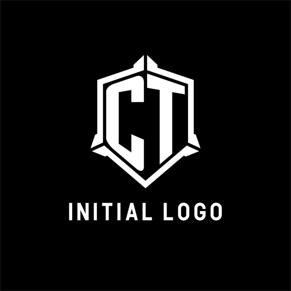 CT logo initial with shield shape design style vector