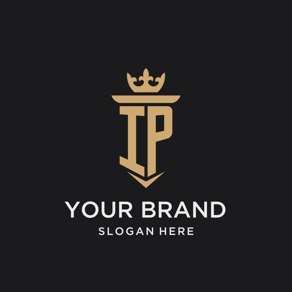 IP monogram with medieval style, luxury and elegant initial logo design vector