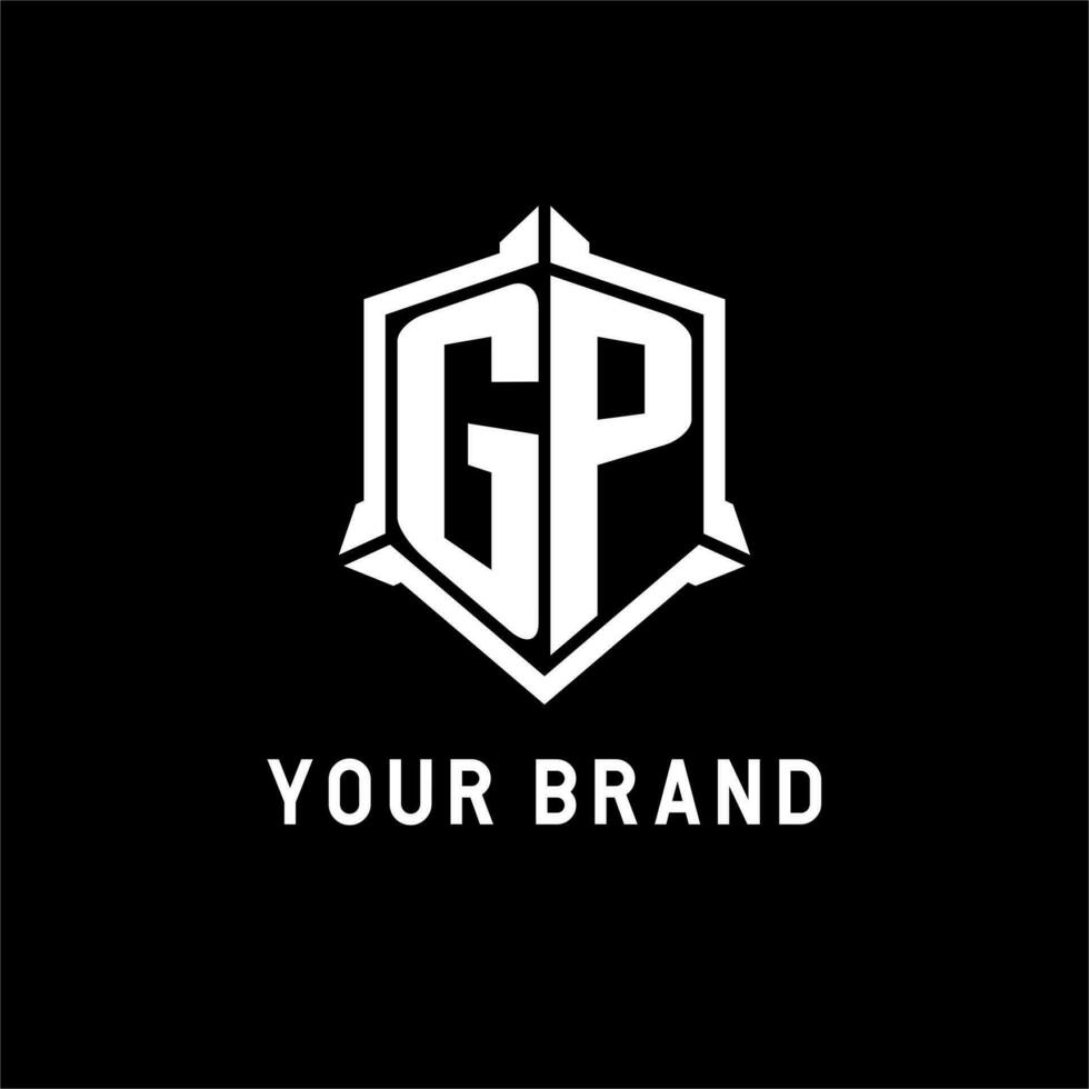 GP logo initial with shield shape design style vector