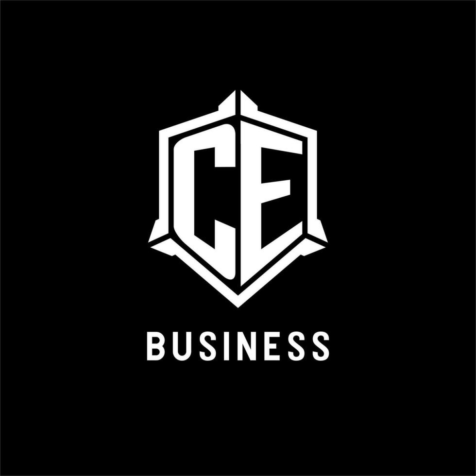 CE logo initial with shield shape design style vector