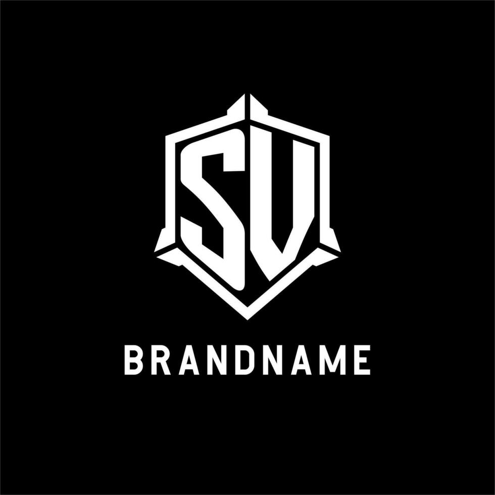SV logo initial with shield shape design style vector