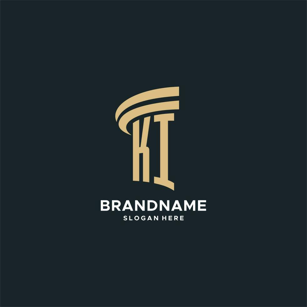 KI monogram with pillar icon design, luxury and modern legal logo design ideas vector