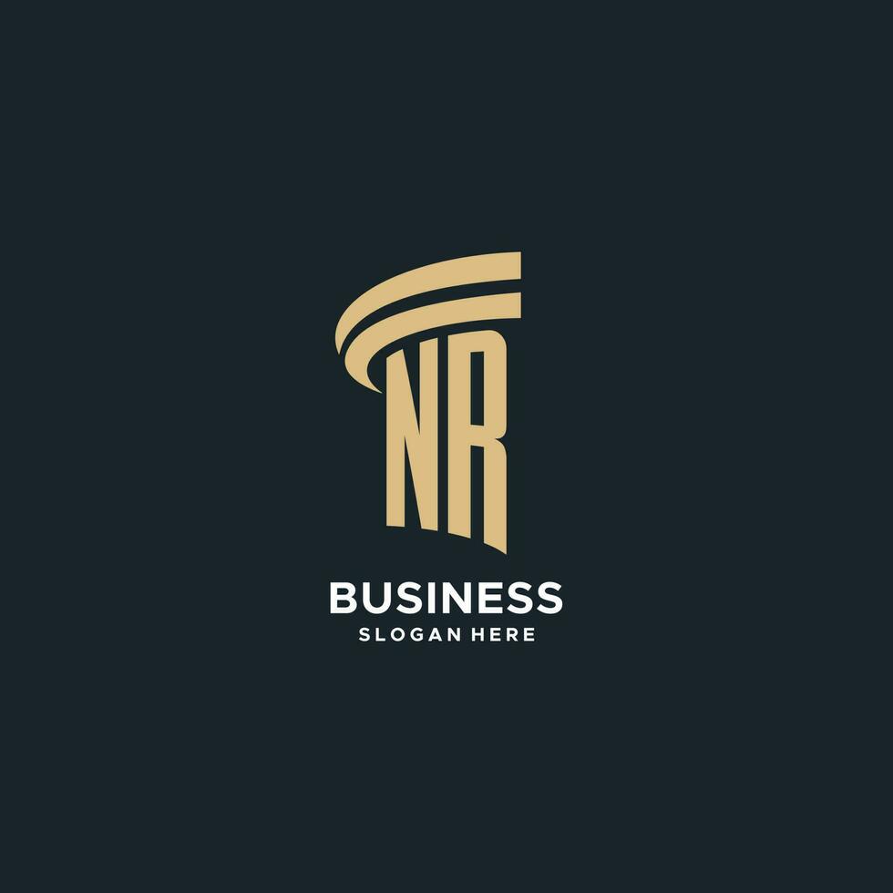 NR monogram with pillar icon design, luxury and modern legal logo design ideas vector