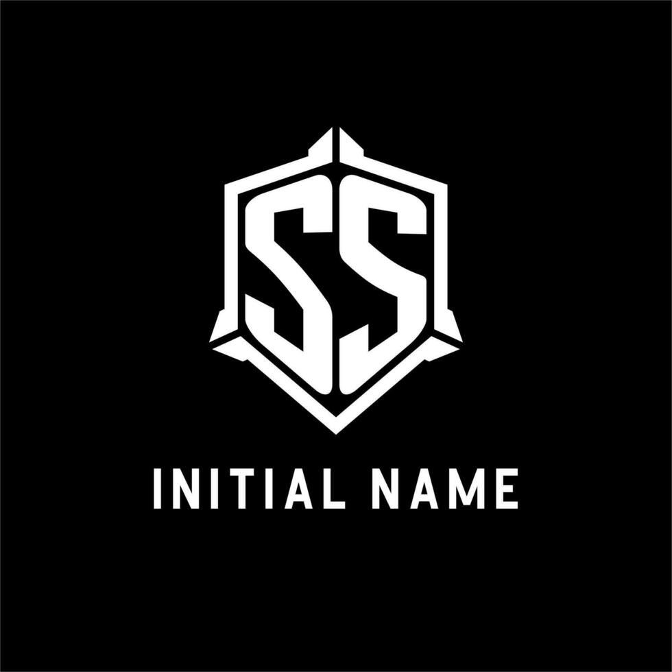 ss logo inicial con proteger forma diseño estilo vector