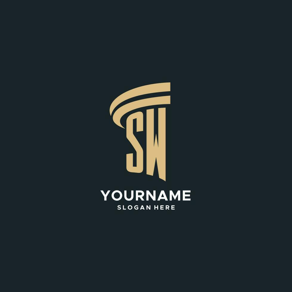 SW monogram with pillar icon design, luxury and modern legal logo design ideas vector