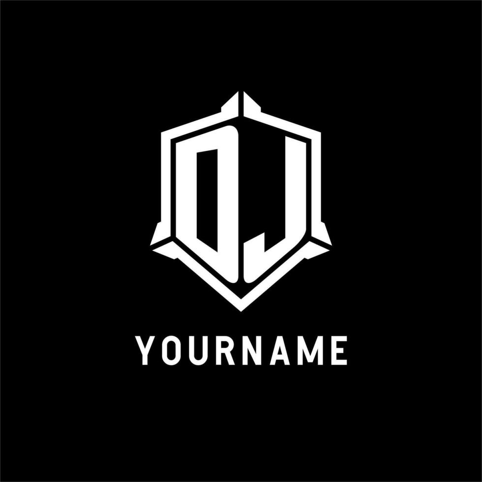 DJ logo initial with shield shape design style vector