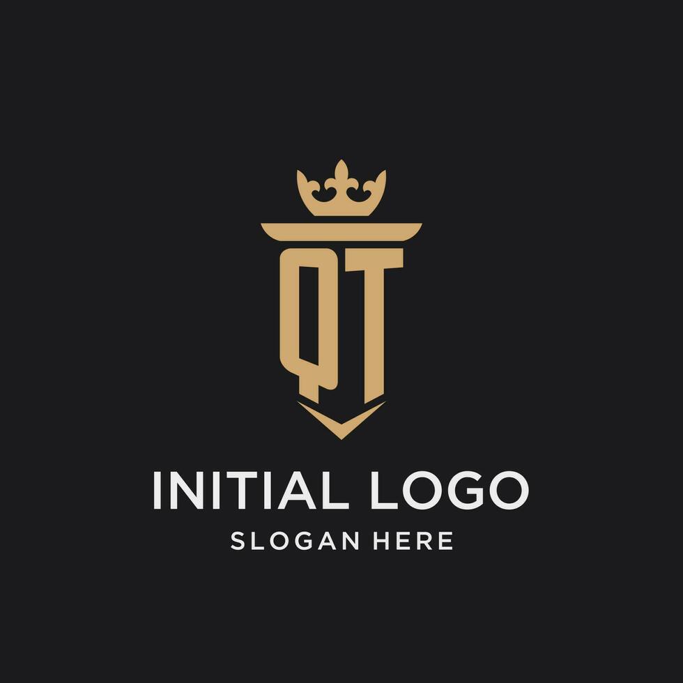 QT monogram with medieval style, luxury and elegant initial logo design vector