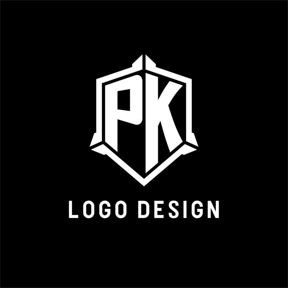 PK logo initial with shield shape design style vector