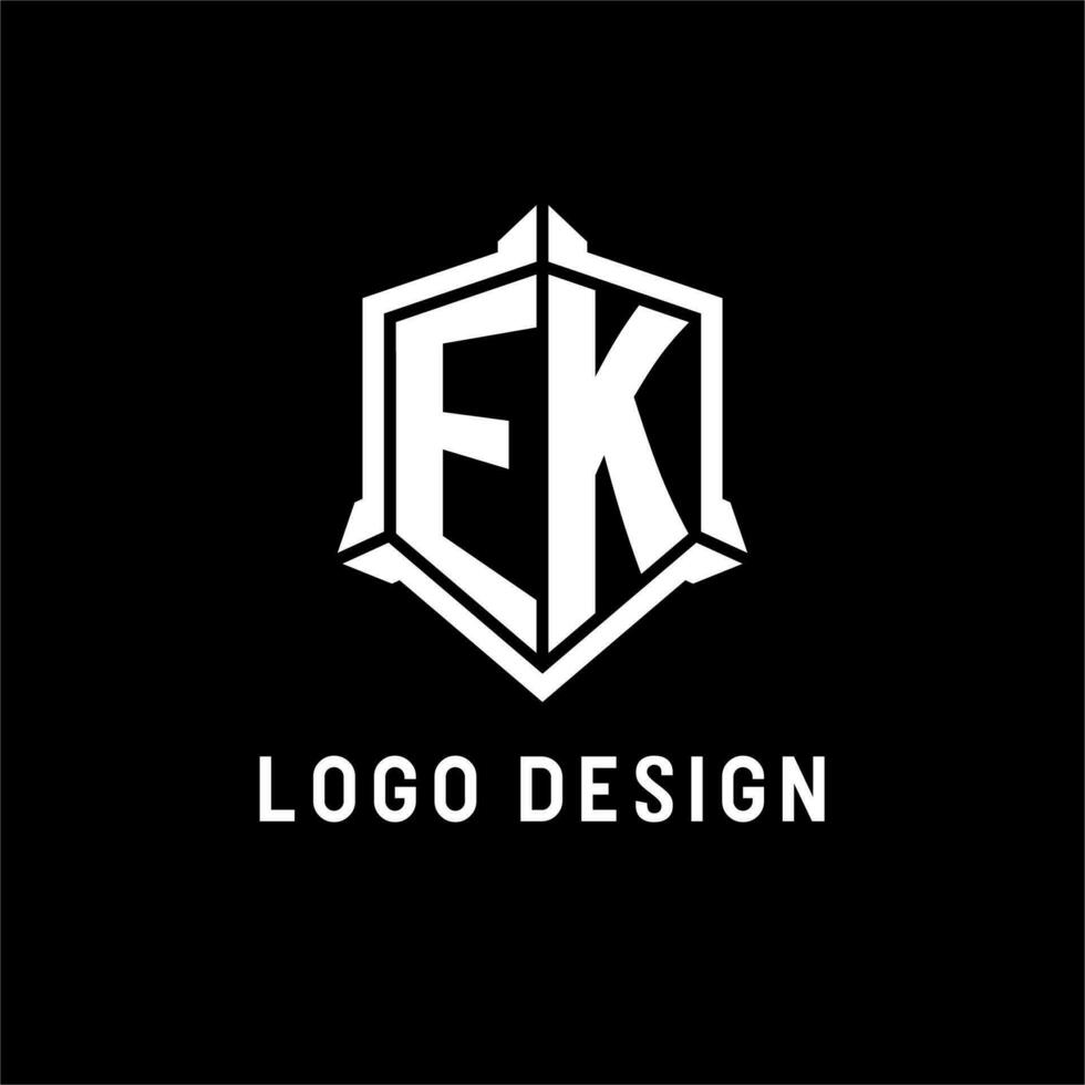 ek logo inicial con proteger forma diseño estilo vector