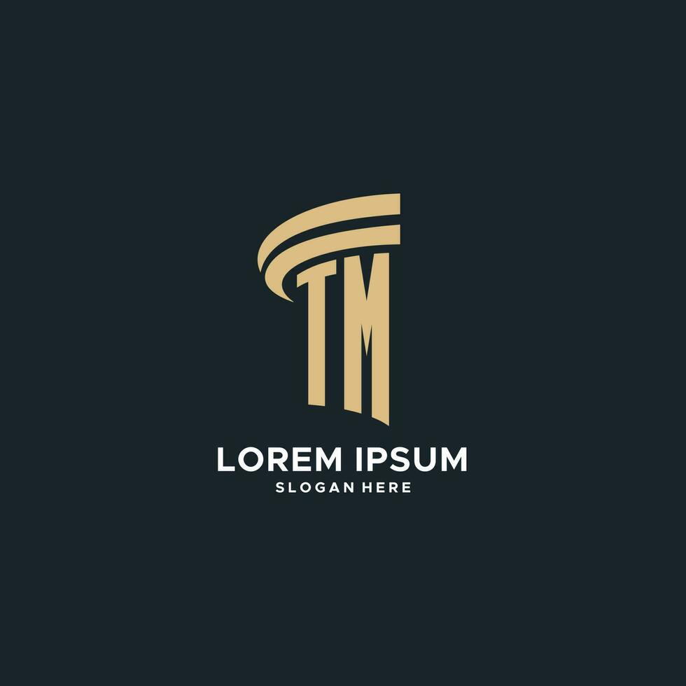 TM monogram with pillar icon design, luxury and modern legal logo design ideas vector