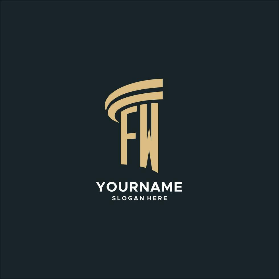 FW monogram with pillar icon design, luxury and modern legal logo design ideas vector