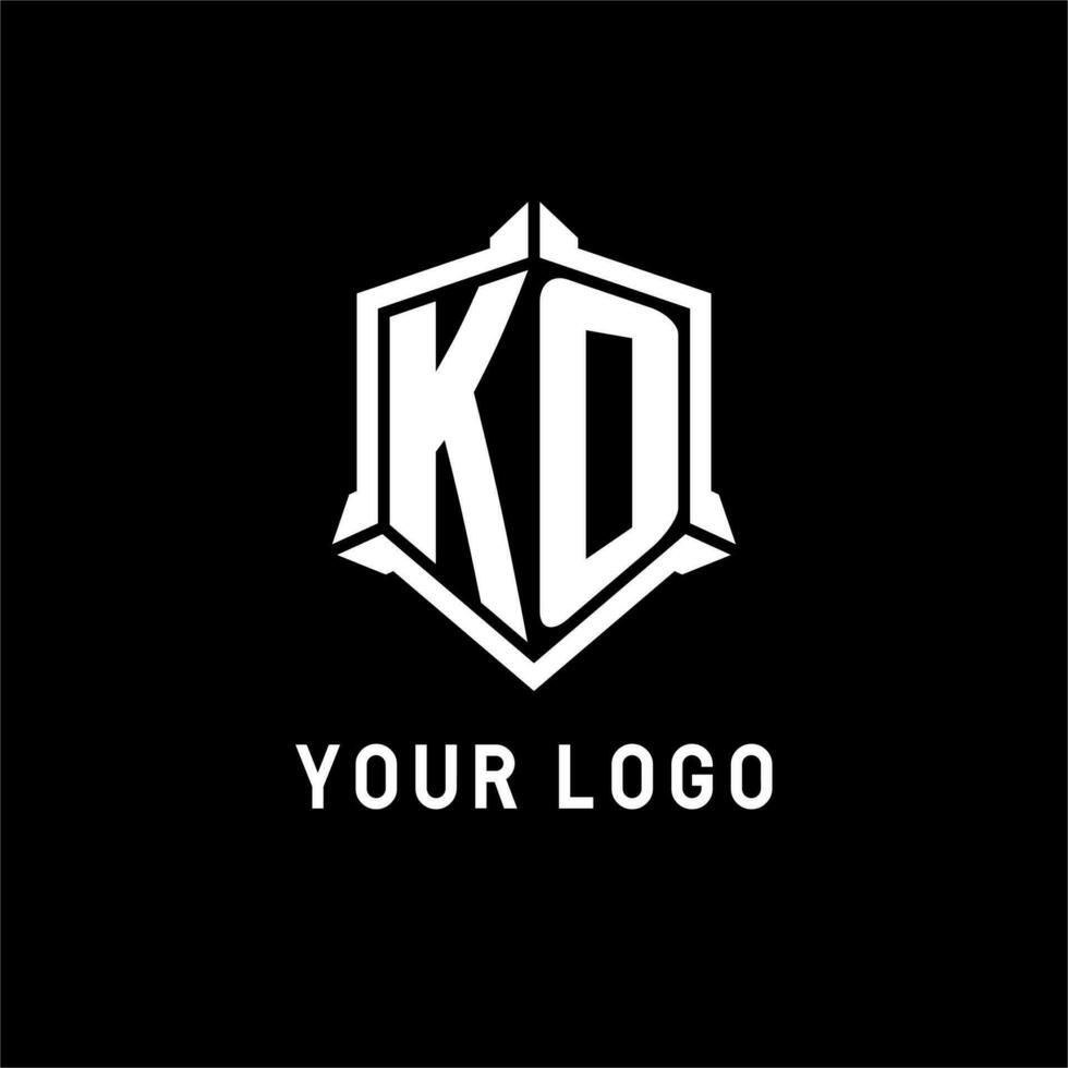 ko logo inicial con proteger forma diseño estilo vector