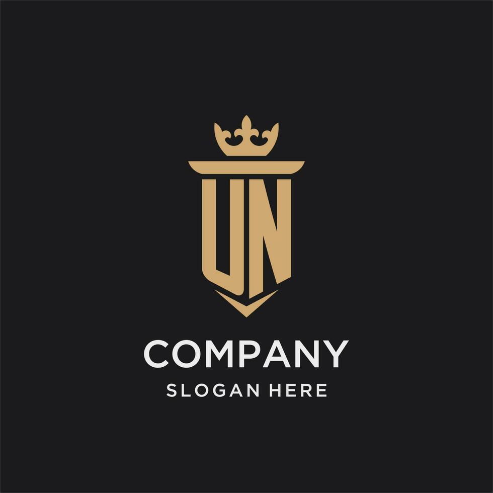 UN monogram with medieval style, luxury and elegant initial logo design vector
