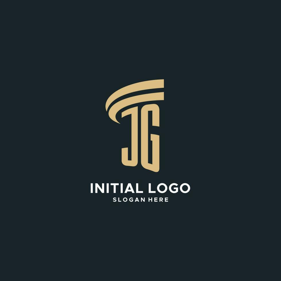 JG monogram with pillar icon design, luxury and modern legal logo design ideas vector