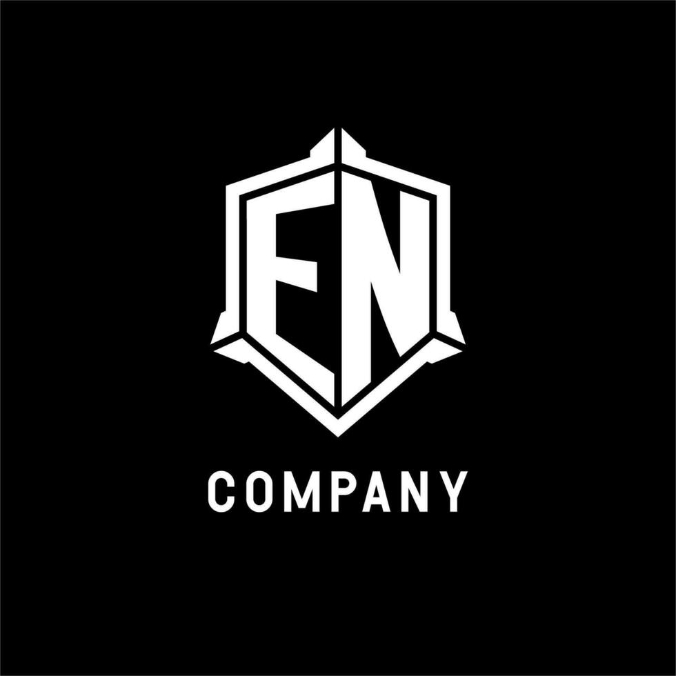 EN logo initial with shield shape design style vector